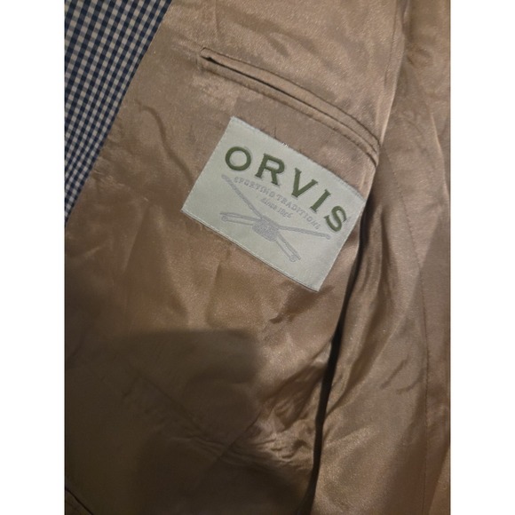 Orvis Blue Gingham Sport Coat, Men's 44R Blazer, Classic 3/2 Roll Jacket - Picture 3 of 10